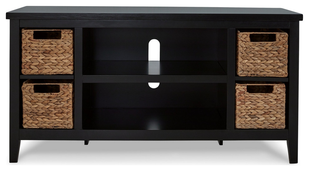 Benzara BM283302 47 quotRustic TV Entertainment Console  Open Shelf  Black   Transitional   Entertainment Centers And Tv Stands   by Uber Bazaar  Houzz