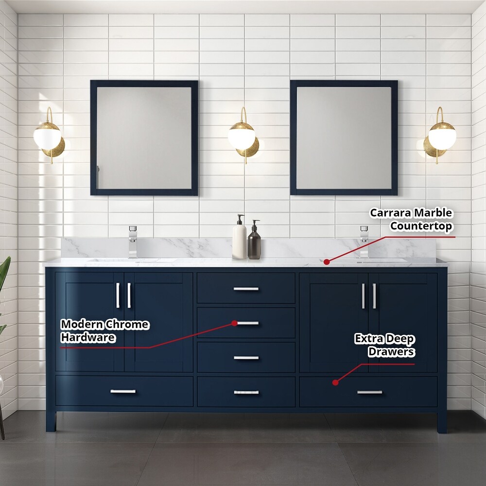 Jacques 80 in. W x 22 in. D Navy Blue Double Bath Vanity and Carrara Marble Top