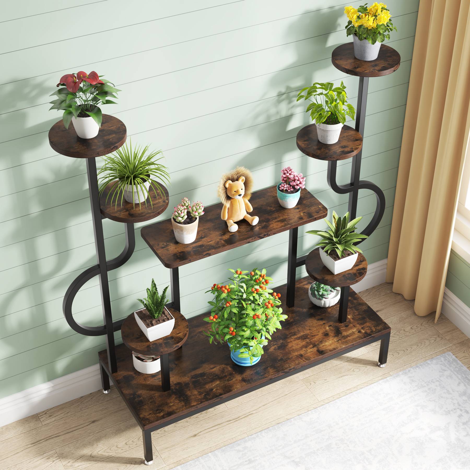 8-Tier Plant Stand, Wood Potted Ladder Holder Flower Rack Shelves