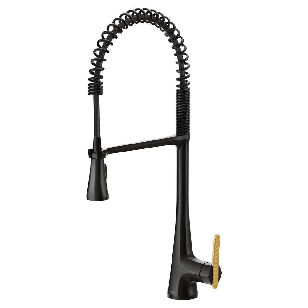 MOEN Sinema Single-Handle Pre-Rinse Spring Pulldown Sprayer Kitchen Faucet with Power Clean in Matte Black S5235BL