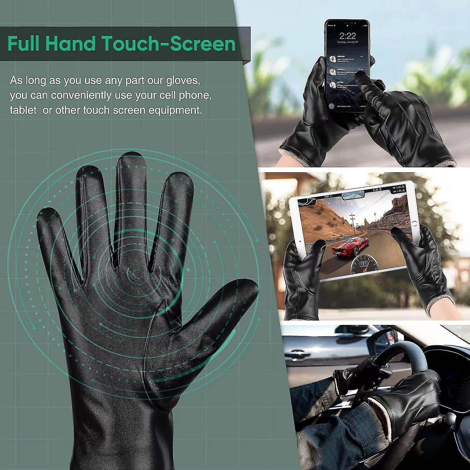 Winter Pu Leather Gloves For Men. Warm Thermal Touchscreen Texting Typing Dress