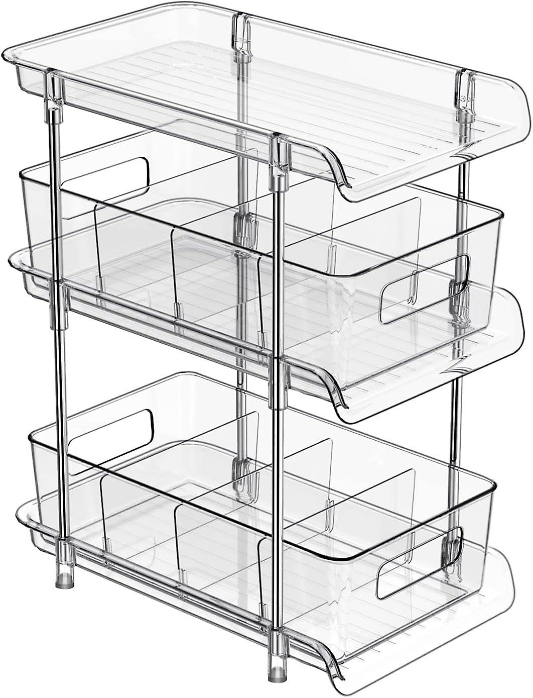 3 Tier Clear Bathroom Organizer With Divirs， Multi-purpose Pull-out Pantry Organization And Storage， Under Sink Closet Organizers And Storage， Vanity