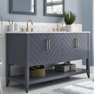 Home Decorators Collection Baybarn 60 in. W x 22 in. D x 35 in. H Double Sink Bath Vanity in Blue Ash with Engineered Carrara Top and Sink 1924VA60-310925