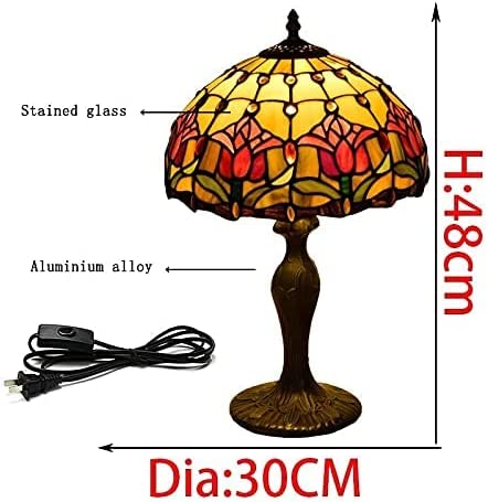 SHADY Tiffany Lamp Stained Glass Lamp Red Tulip Bedroom Table Lamp Reading Desk Light for Bedside Living Room Office Dormitory Dining Room Decorate  12x12x18 Include Light Bulb