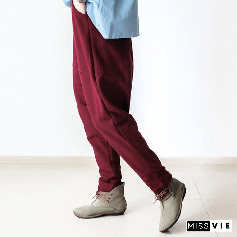 Burgundy warm winter pants thick cotton pants casual style buttons up