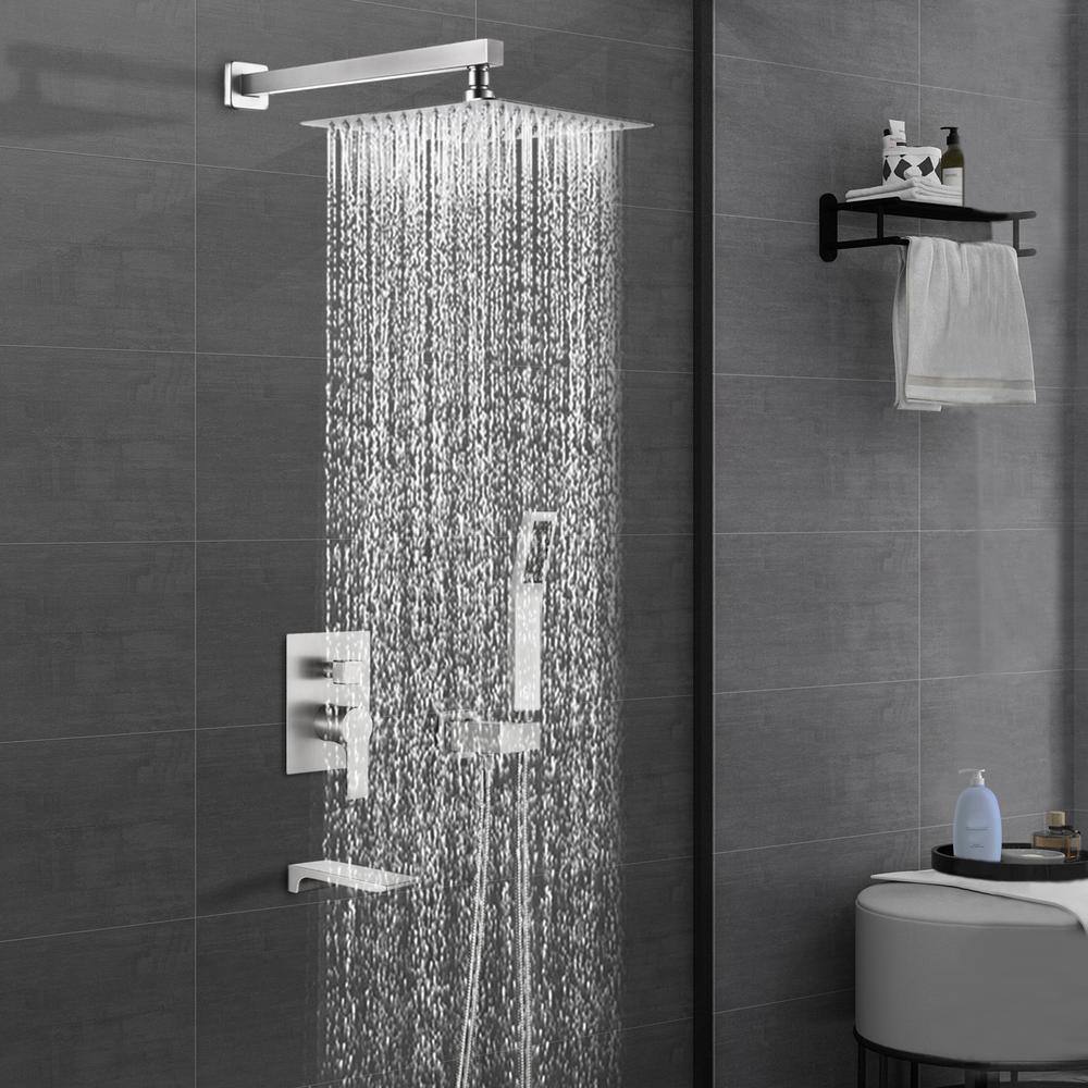 Maincraft Single Handle 1-Spray Tub and Shower Faucet 2.5 GPM with 10 in. Shower Head in Brushed Nickel (Valve Included) HHK-88016BN-10