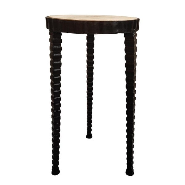 22 Inch Round Wooden Side Table with Tapered Tripod Base， Brown and Black - 21