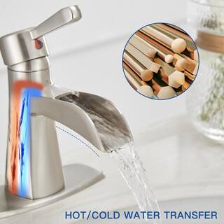 BWE Waterfall Single Hole Single-Handle Low-Arc Bathroom Sink Faucet With Pop-up Drain Assembly In Brushed Nickel A-96007-N