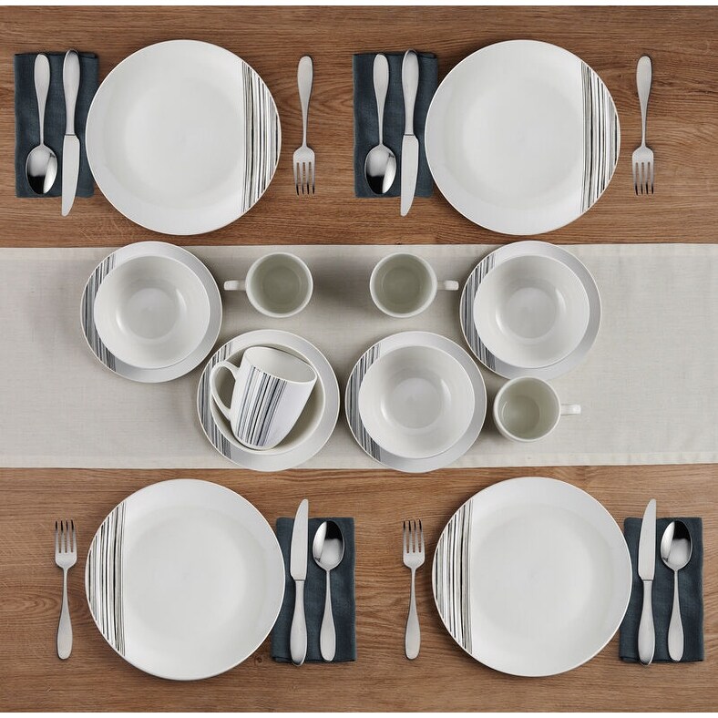 Studio Nova Brushed Lines Blk 16PC Dinnerware Set  Service for 4