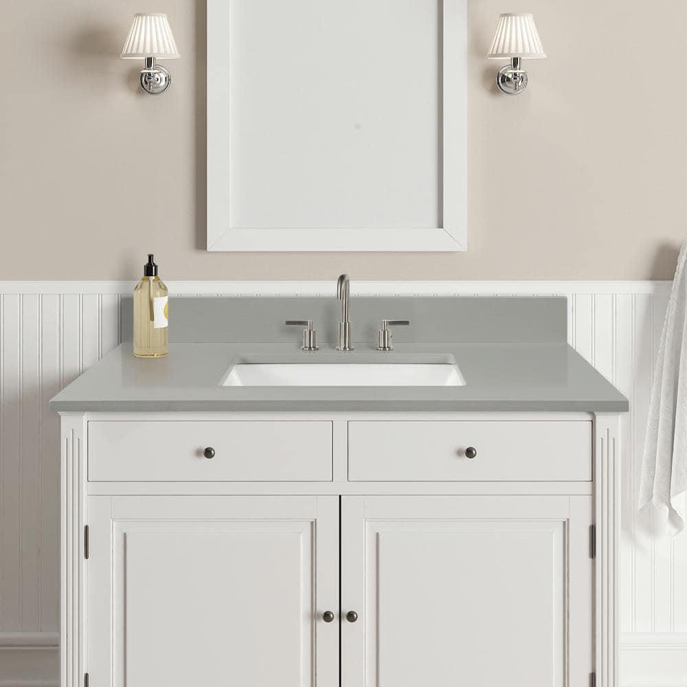 Home Decorators Collection 37 in W x 22 in D x 075 in H Quartz Vanity Top in Earth Gray with White Basin