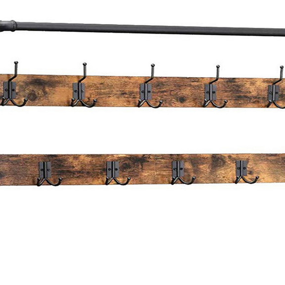 Benjara BM195871 Metal Coat Rack with Wooden Bench...