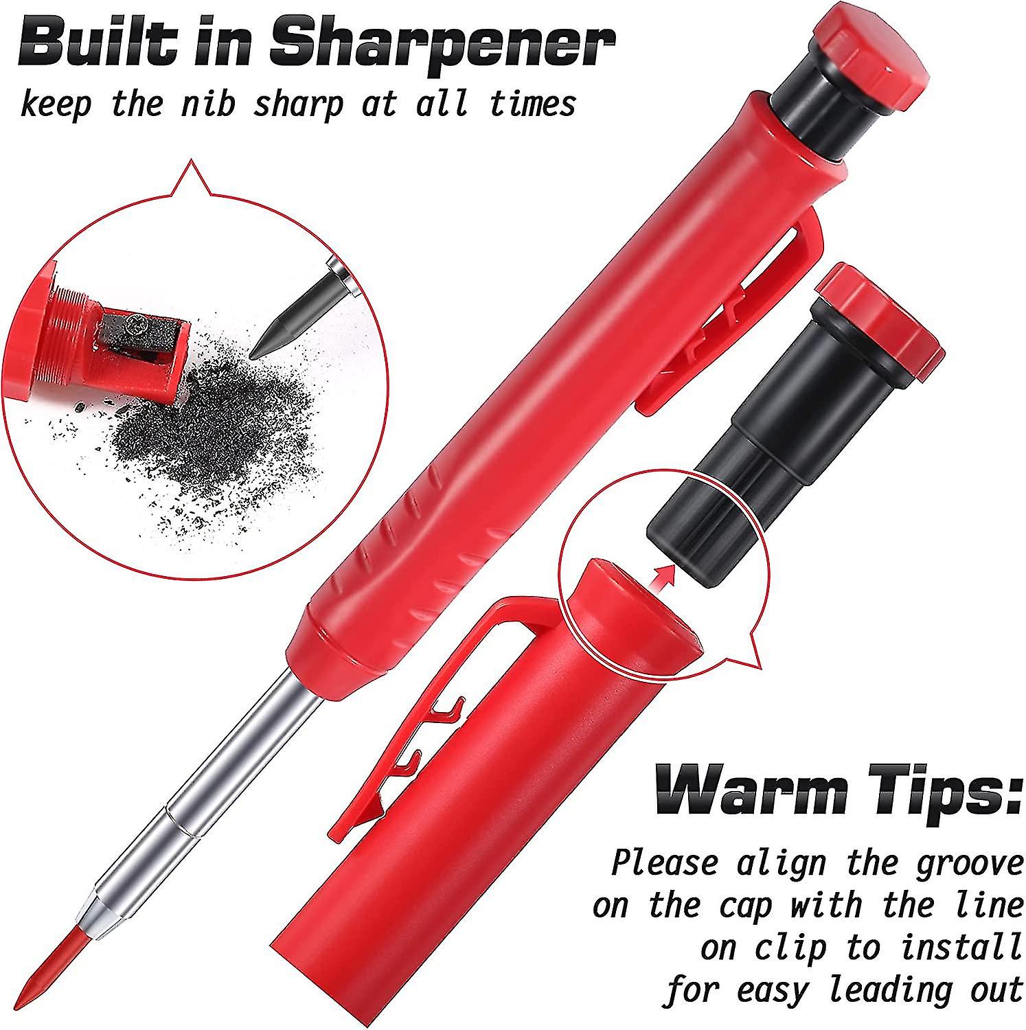 Set Of 2 Construction Carpenter's Pencils With 6 Marker Refills， Carbide Scribing Tool And Automatic Central Marking Tool For Scrol Carpenter's Marker