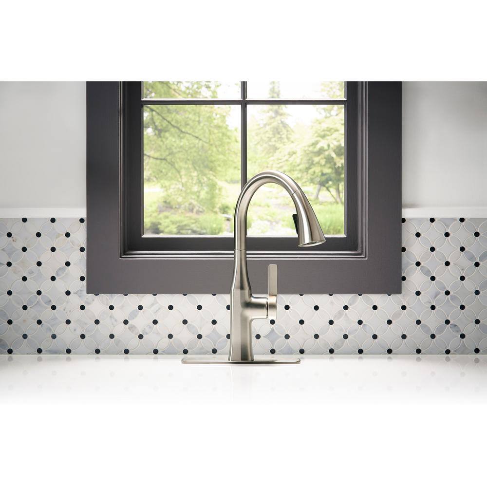 KOHLER Lyric Workstation 33 in. Dual Mount Stainless Steel Double Bowl Kitchen Sink with Rubicon Kitchen Faucet K-R20147-VSR23376