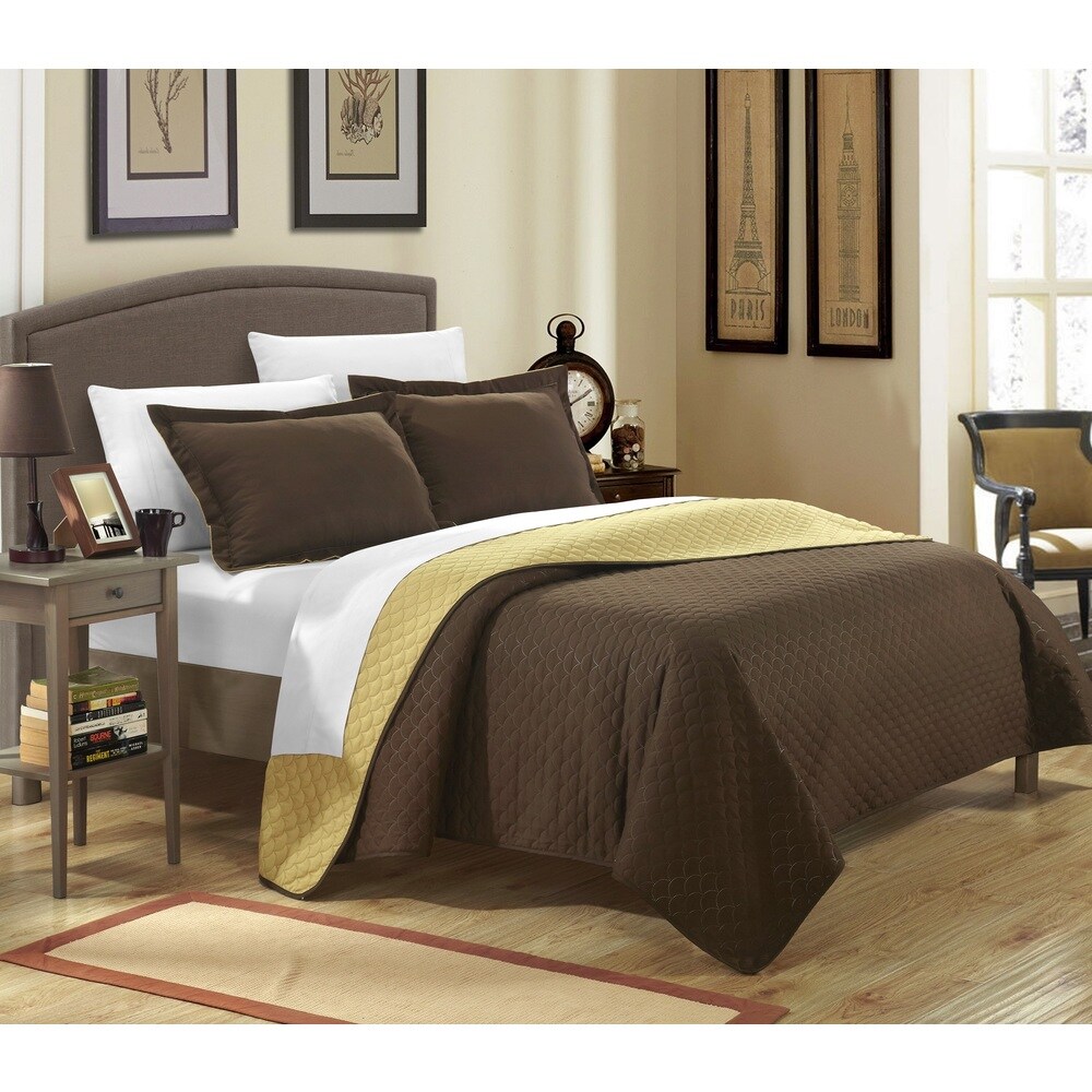 Chic Home Ressa Reversible Color Block 3 piece Quilt and Sham Set