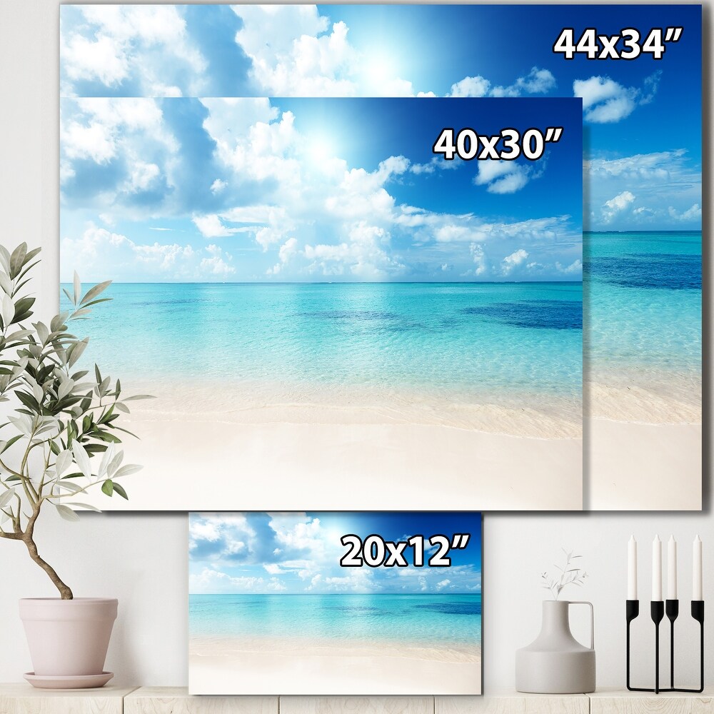 Sand of Beach in Blue Caribbean Sea   Modern Seascape Canvas Artwork Print