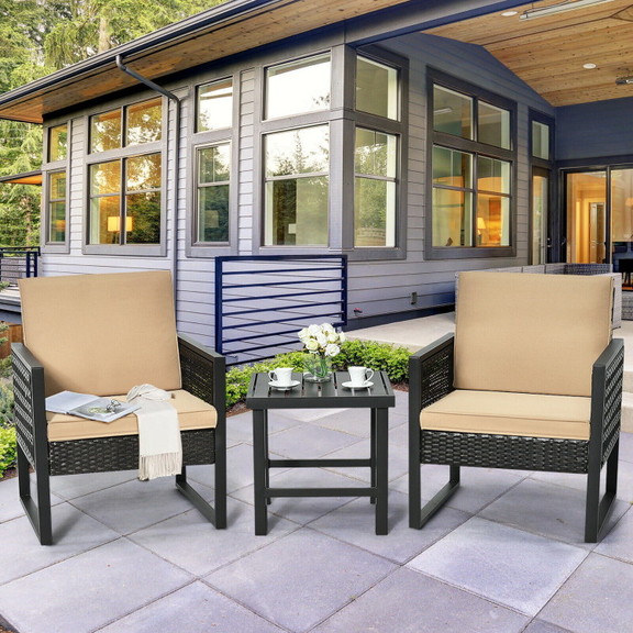 Costway 37259041 3 Pieces Patio Rattan Bistro Cush...