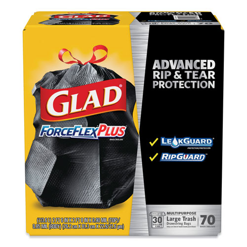 Clorox Glad ForceFlexPlus Drawstring Large Trash Bags | 30 gal， 1.05 mil， 30