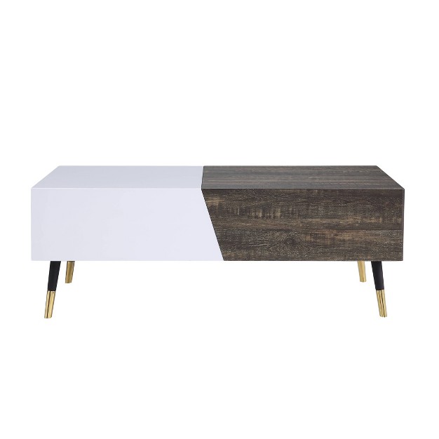 Orion Coffee Table White High Gloss rustic Oak Acme Furniture