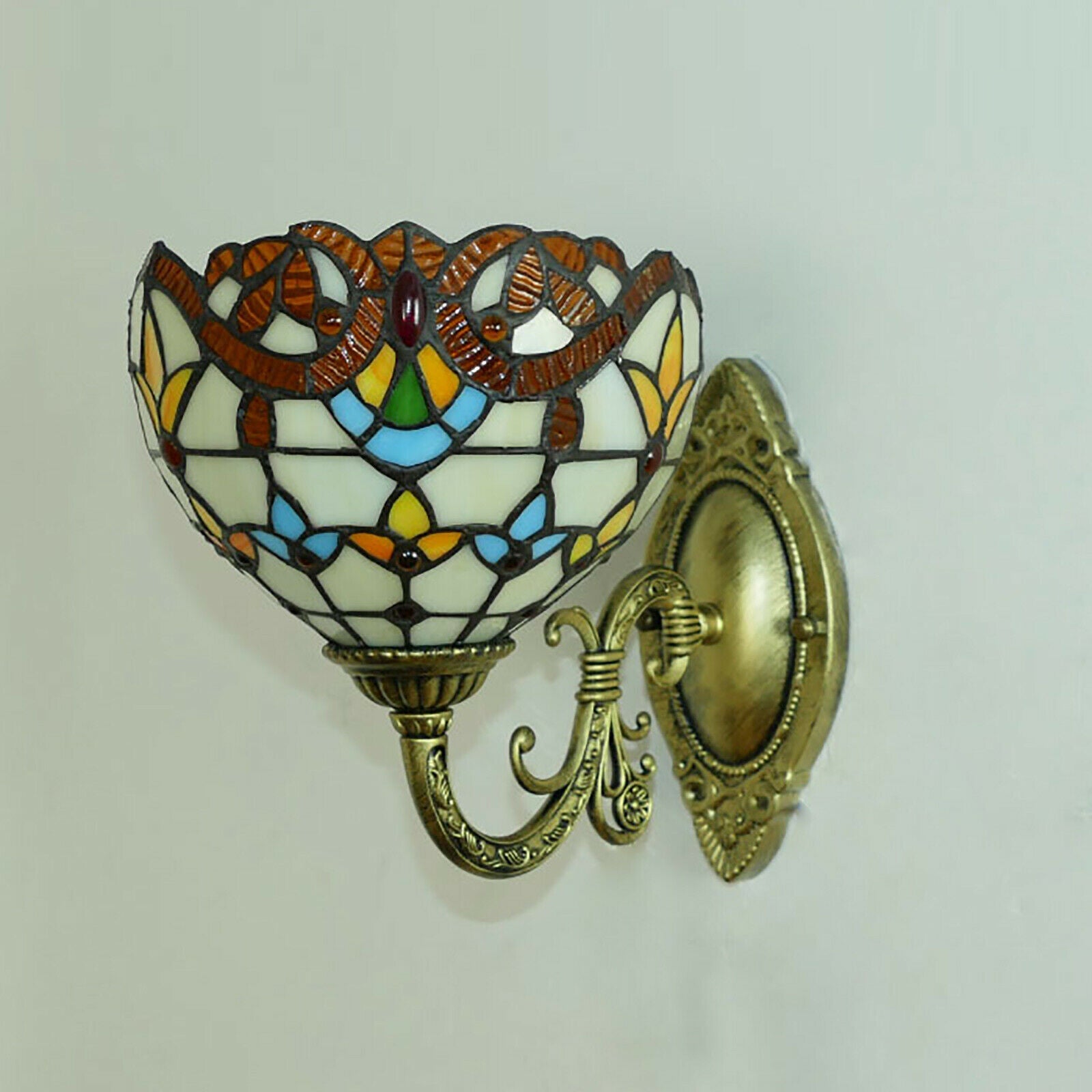 TFCFL Tiffany Style Glazed Wall Sconce Stained Glass Shade Wall Lamp Decor Art Fixture