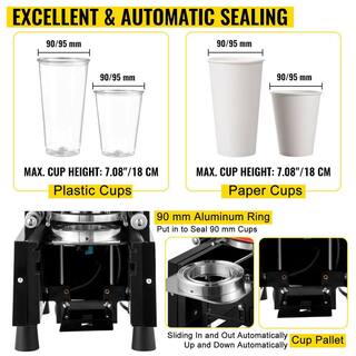 VEVOR Cup Sealer Machine 95 mm Automatic Bubble Tea Machine 500 to 650 Cupsh with Digital Control for PP PET Paper Cup Black 95MMQZDFKJ-BLACK1V1