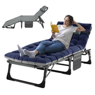 BOZTIY Adjustable 4-Position Adults Reclining Folding Chaise with Pillow Folding Camping Cot Lounge Chair Sleeping Cots Bed K16SZC-N21