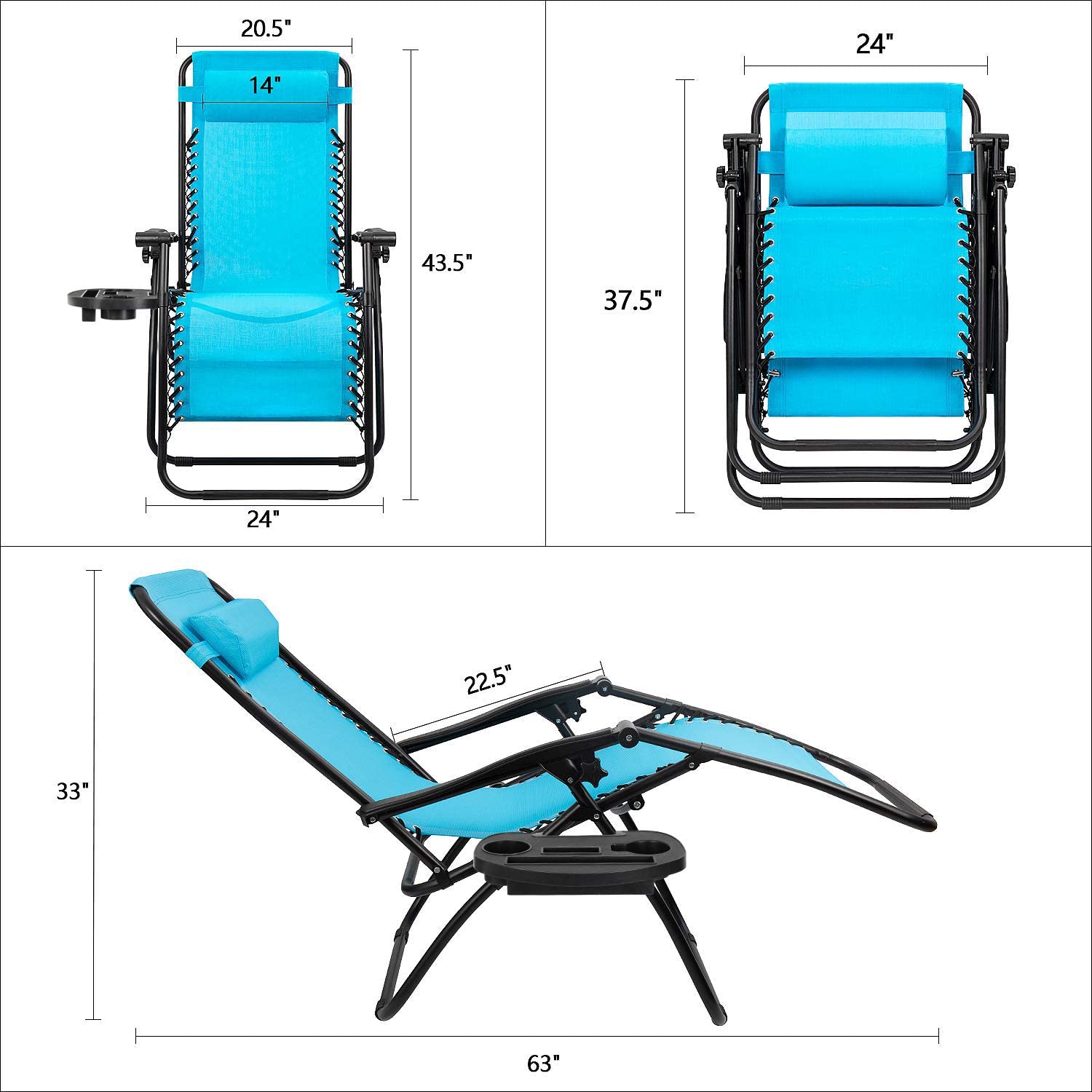 Devoko 2 PCS Zero Gravity Chair Outdoor Lounge Patio Chair Camp Reclining Lounge Chairs, Light Blue