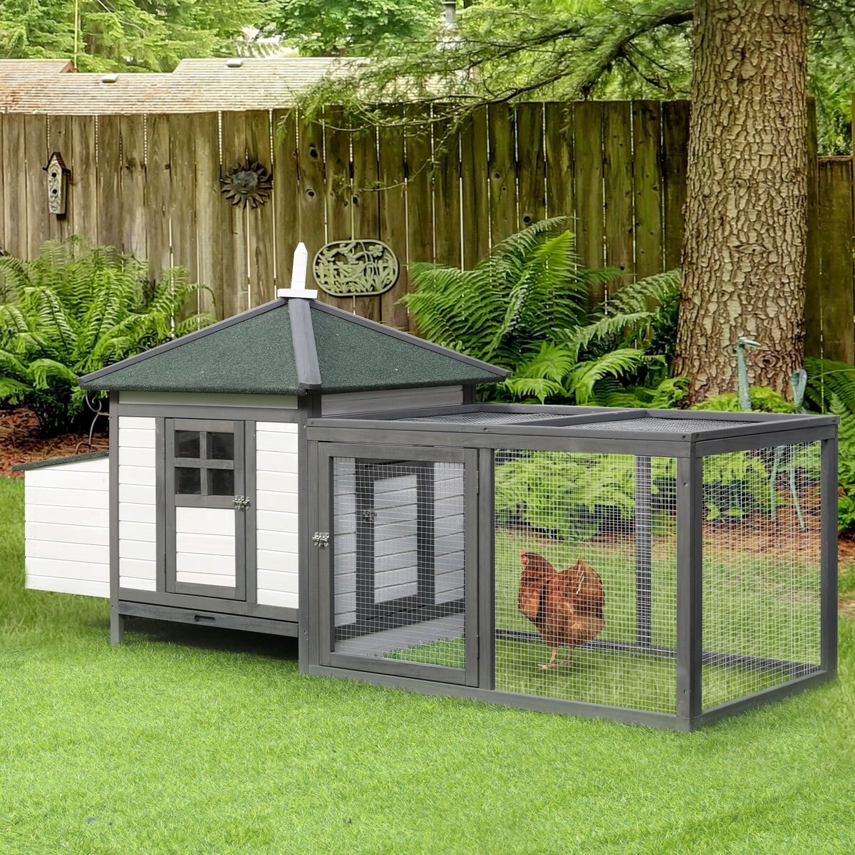 PawHut Wooden Chicken Coop Hen House and Rabbit Hutch