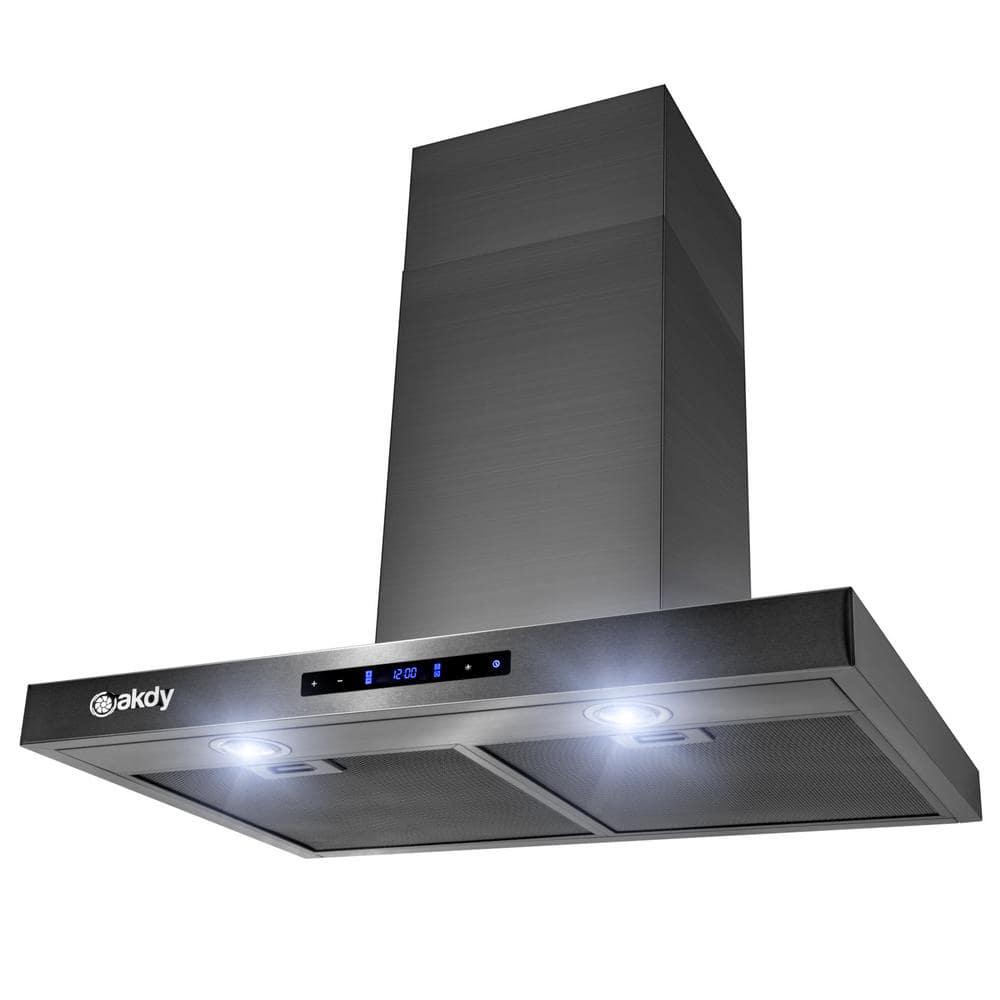 AKDY 30 in 343 CFM Convertible TShape Wall Mount Black Stainless Steel Kitchen Range Hood with Touch Panel