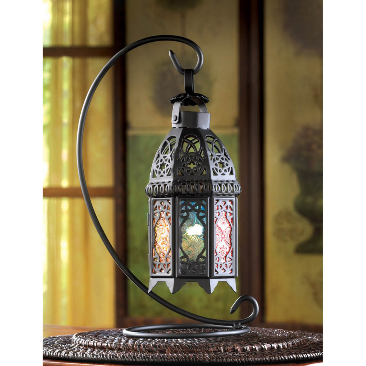 Home Decorative Multi-Colored Candle Lantern with Stand