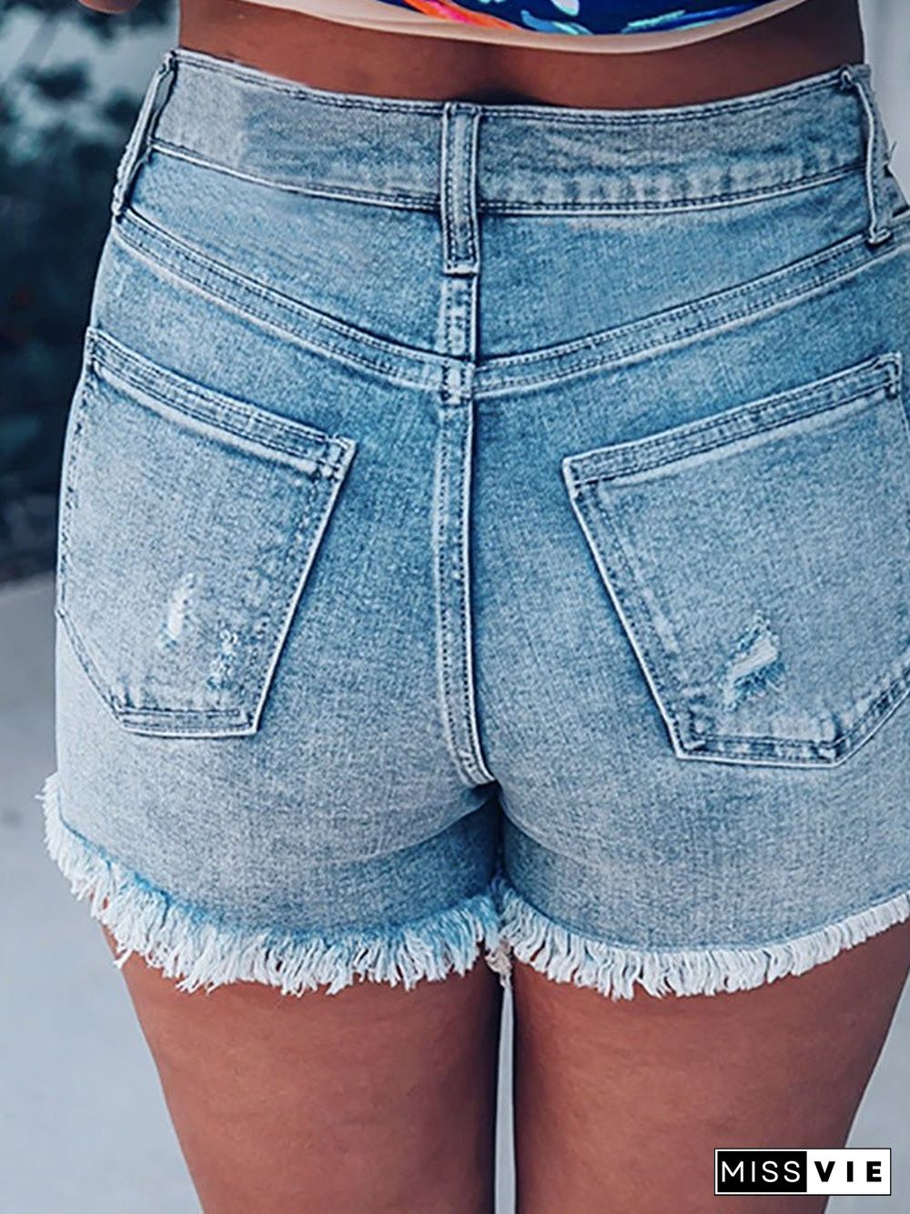 Women'S Denim Shorts High Waist Ripped Single-Breasted Frayed Denim Shorts