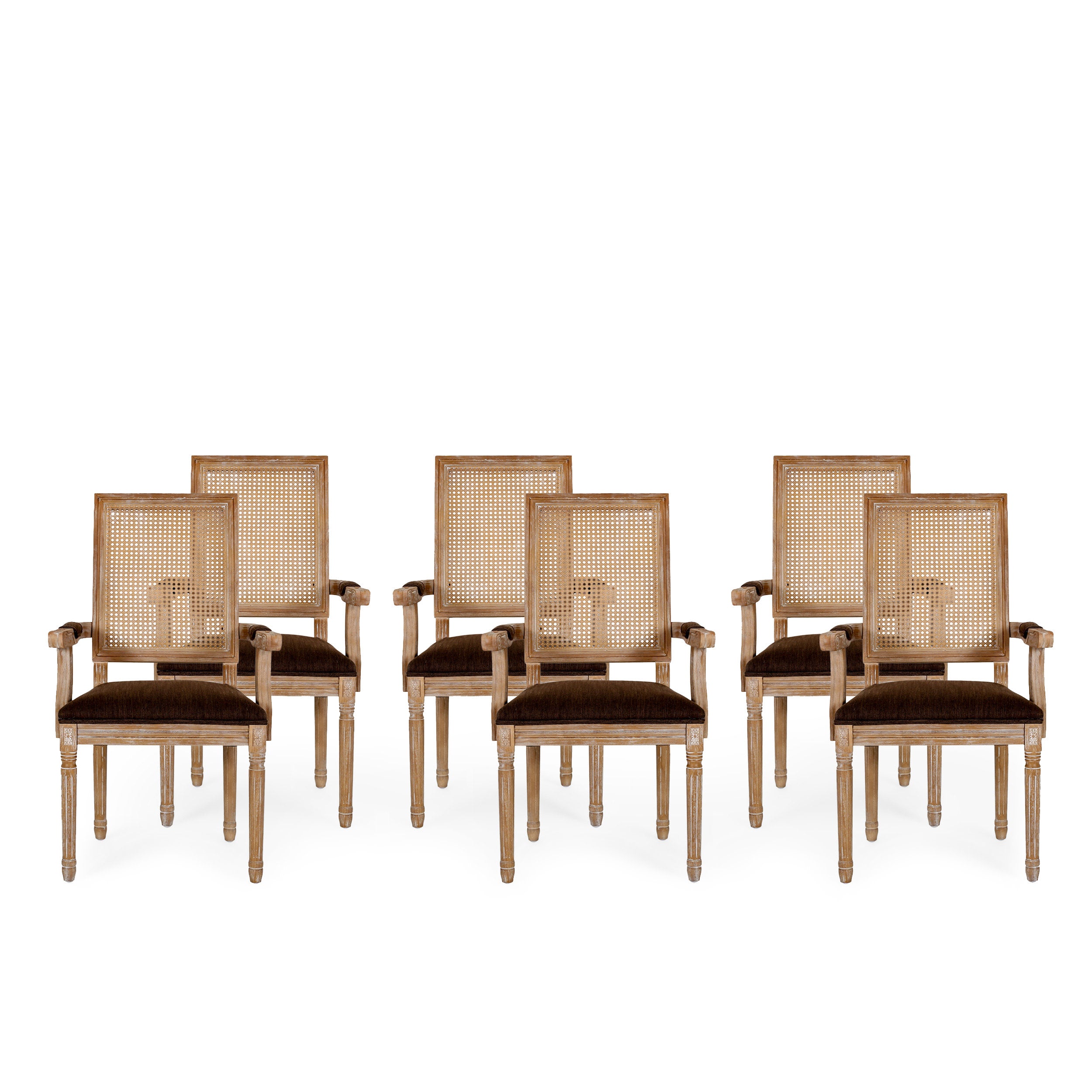 Zentner French Country Upholstered Wood and Cane Upholstered Dining Chairs, Set of 6