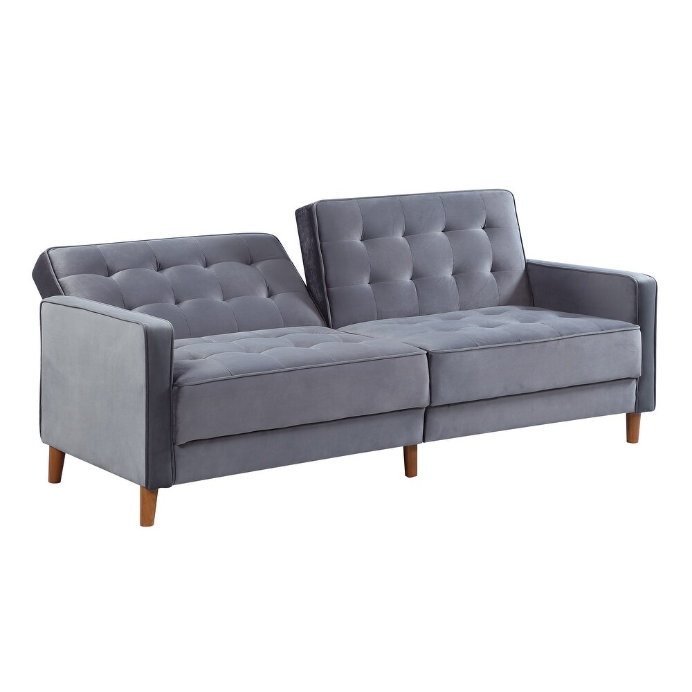 Modern Velvet Upholstered Sofa Bed Adjuastable Reclining Sofa with Split Tufted Back and Wooden Legs