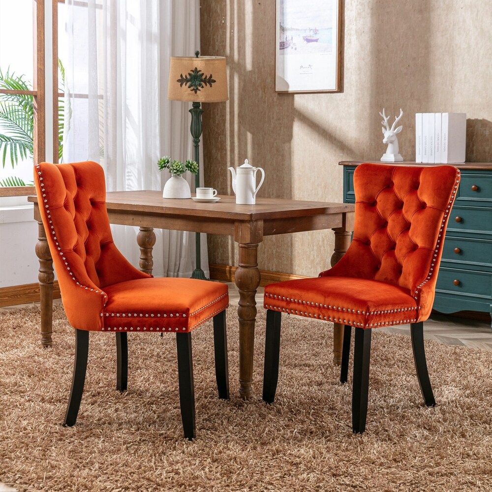 Set of 2 Modern High End Tufted Solid Wood Upholstered Dining Chair with Nailhead Trim