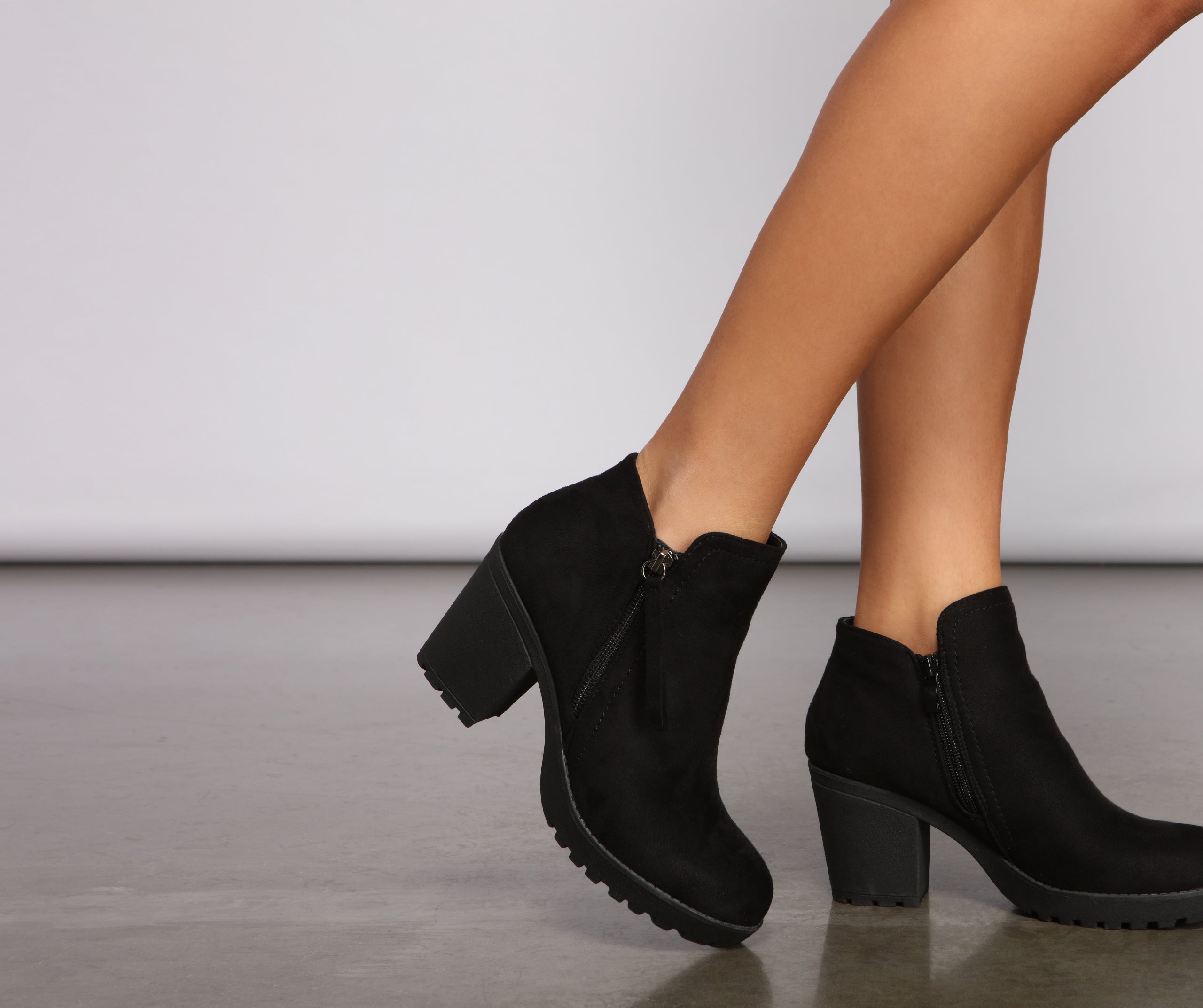 Chic Trendsetter Lug Sole Block Heel Booties