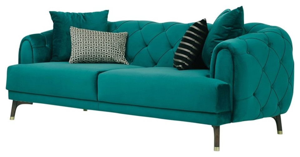 Enza Home Navona Contemporary Fabric Armchair in Petrol Green and Walnut   Midcentury   Sofas   by Homesquare  Houzz