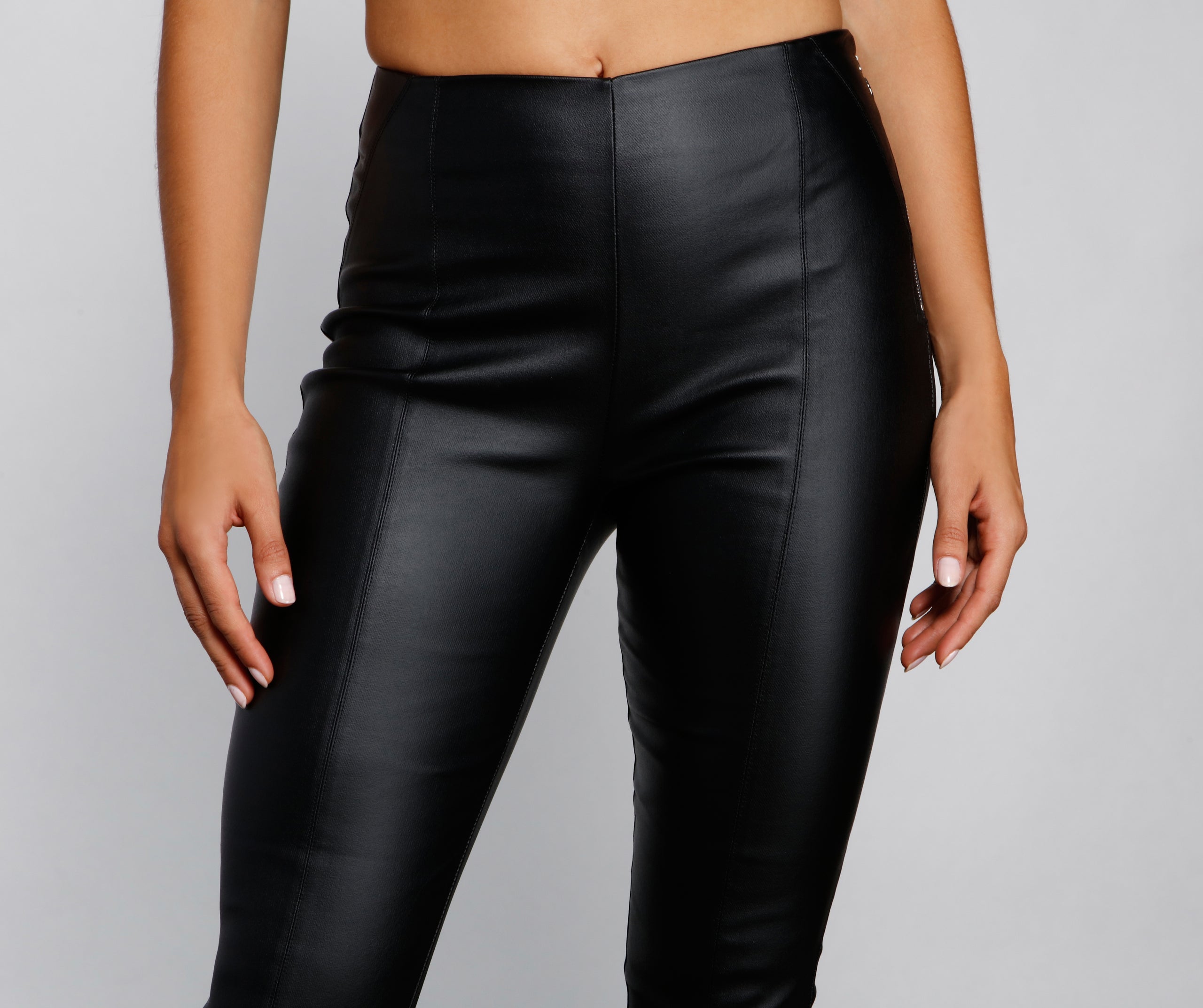 Edgy Appeal Faux Leather Coated Skinny Pants