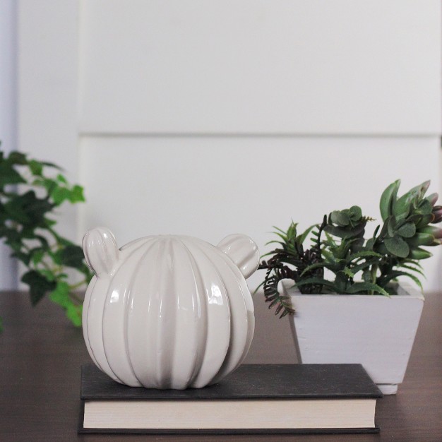 Ceramic Cactus Striped Table Top Decoration White