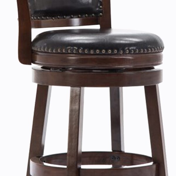 Nailhead Round Leatherette Counter Stool with Flared Leg， Brown and Black - 37.5 H x 18 W x 21.5 L Inches