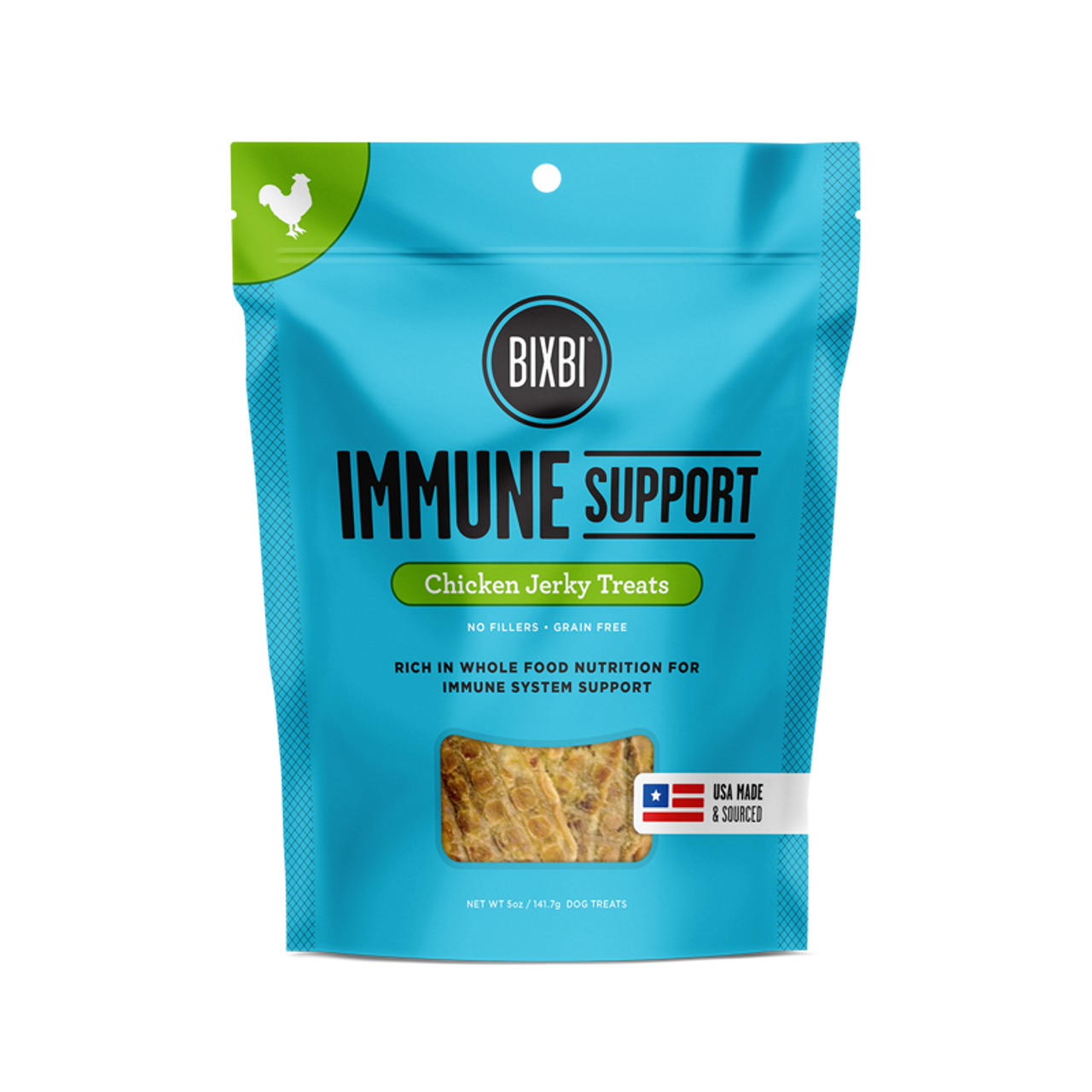 Bixbi Immune Support Chicken Jerky Dog Treats， 5 Oz. Bag