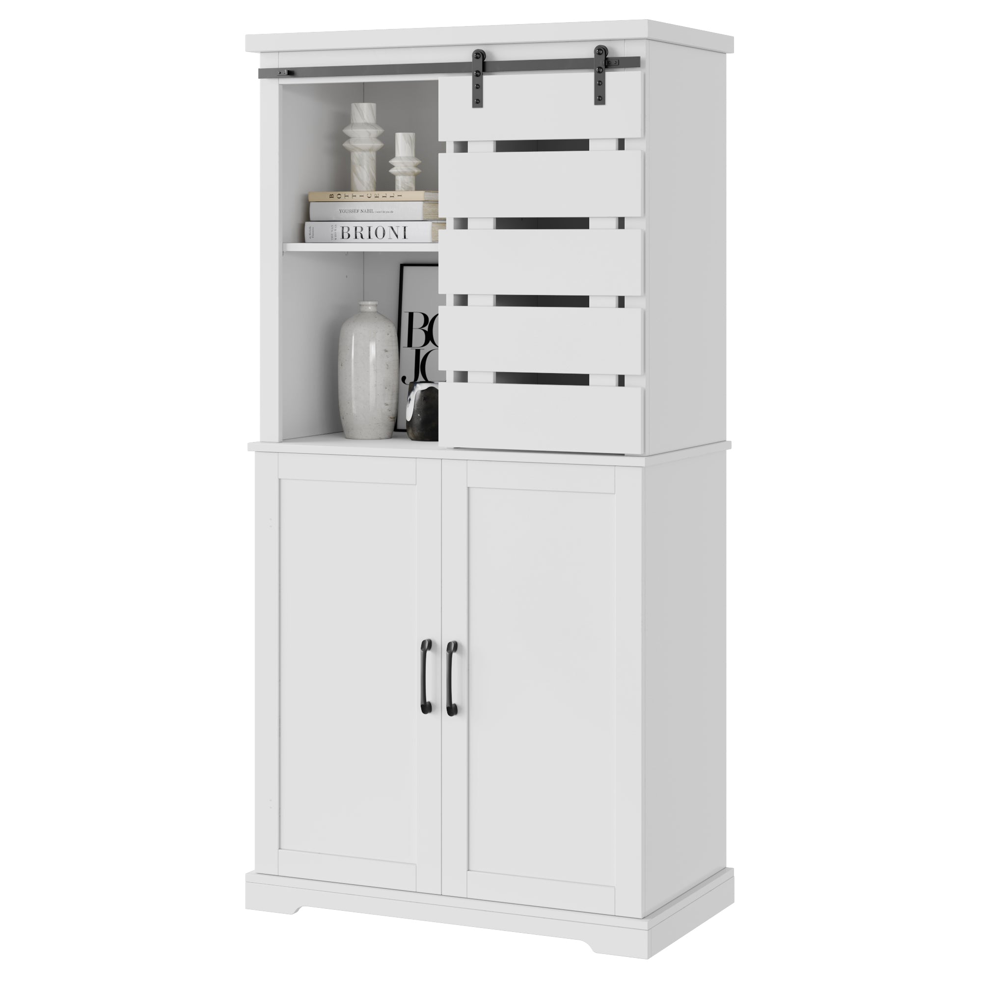 Tall Kitchen Pantry Cabinet Storage Cabinet With Sliding Door And Adjustable Shelves