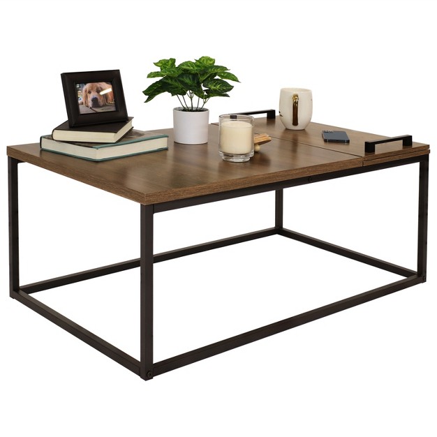 Sunnydaze Industrial style Coffee Table With Removable Serving Tray Mdp Construction With Powder coated Steel Frame Brown