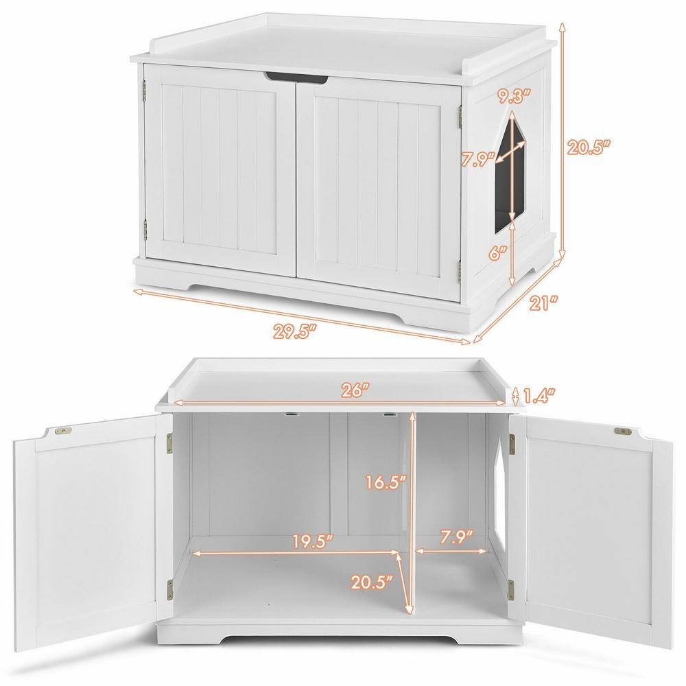 FORCLOVER 29.5 in. W x 21 in. D x 20.5 in. H Wooden Cat Litter Box with 2 Doors in White CJ65619WH