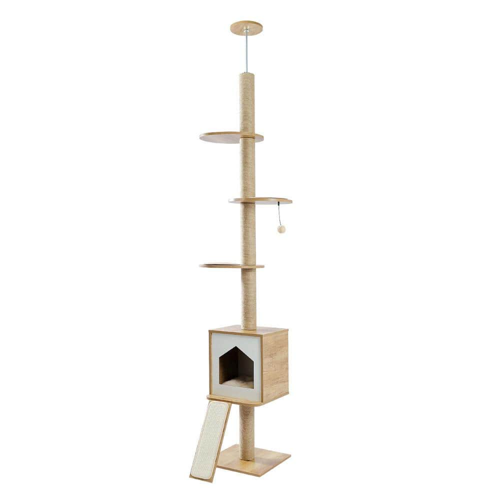 Foobrues 3-in-1 Floor-to-ceiling Cat Tree Wood Stable Furniture PSL-23170659