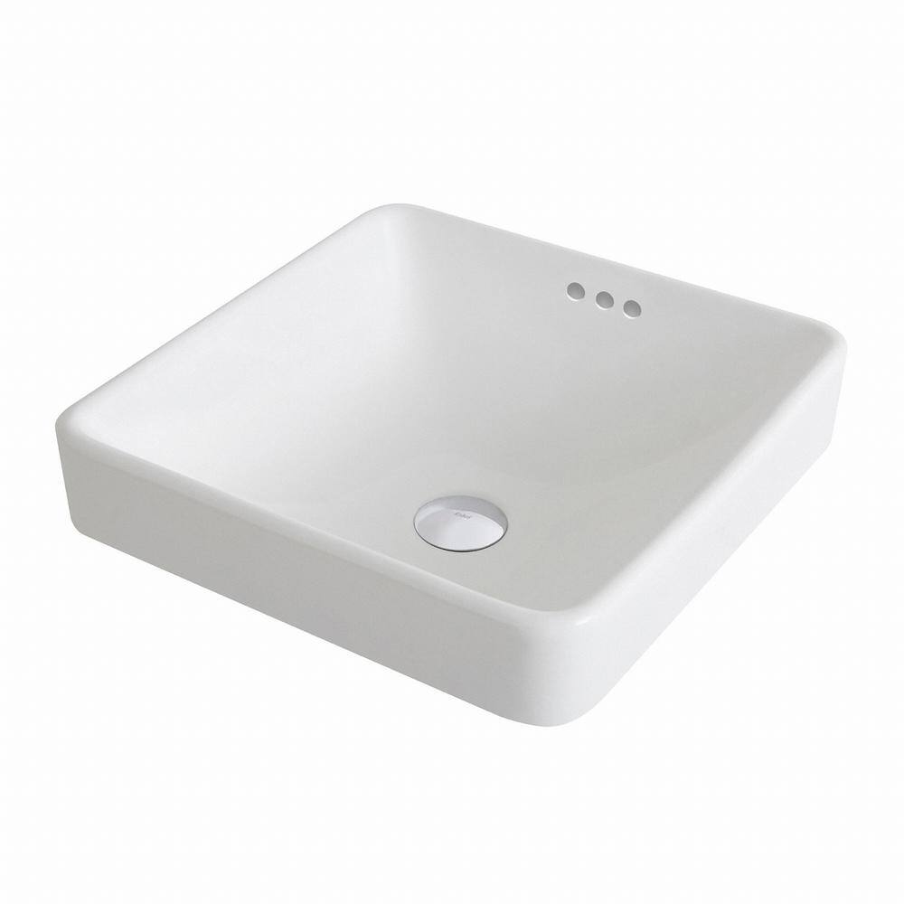 KRAUS Elavo Series Square Ceramic Semi-Recessed Bathroom Sink in White with Overflow KCR-281