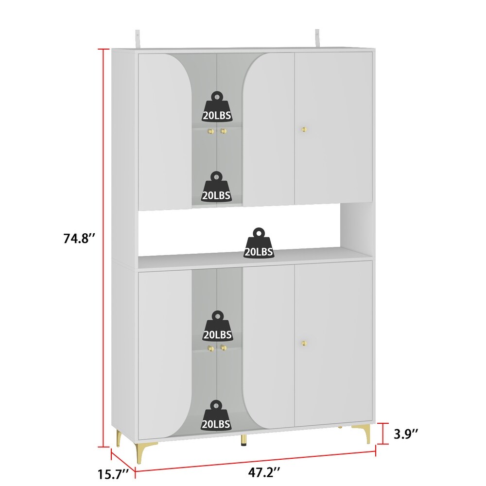 Buffet Storage Cabinet with Tempered Glass Doors Pantry Bookshelves   47.2\