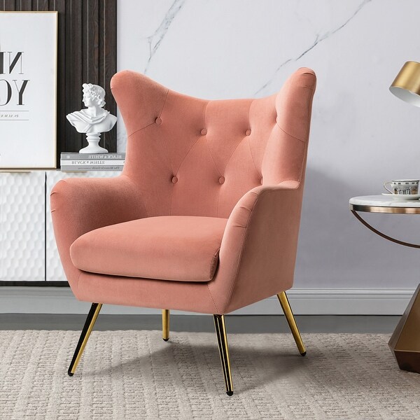 Eusebio Tufted Velvet Accent Chair with Wingback， Arms， and Metal Gold Legs for Living Room or Bedroom by HULALA HOME