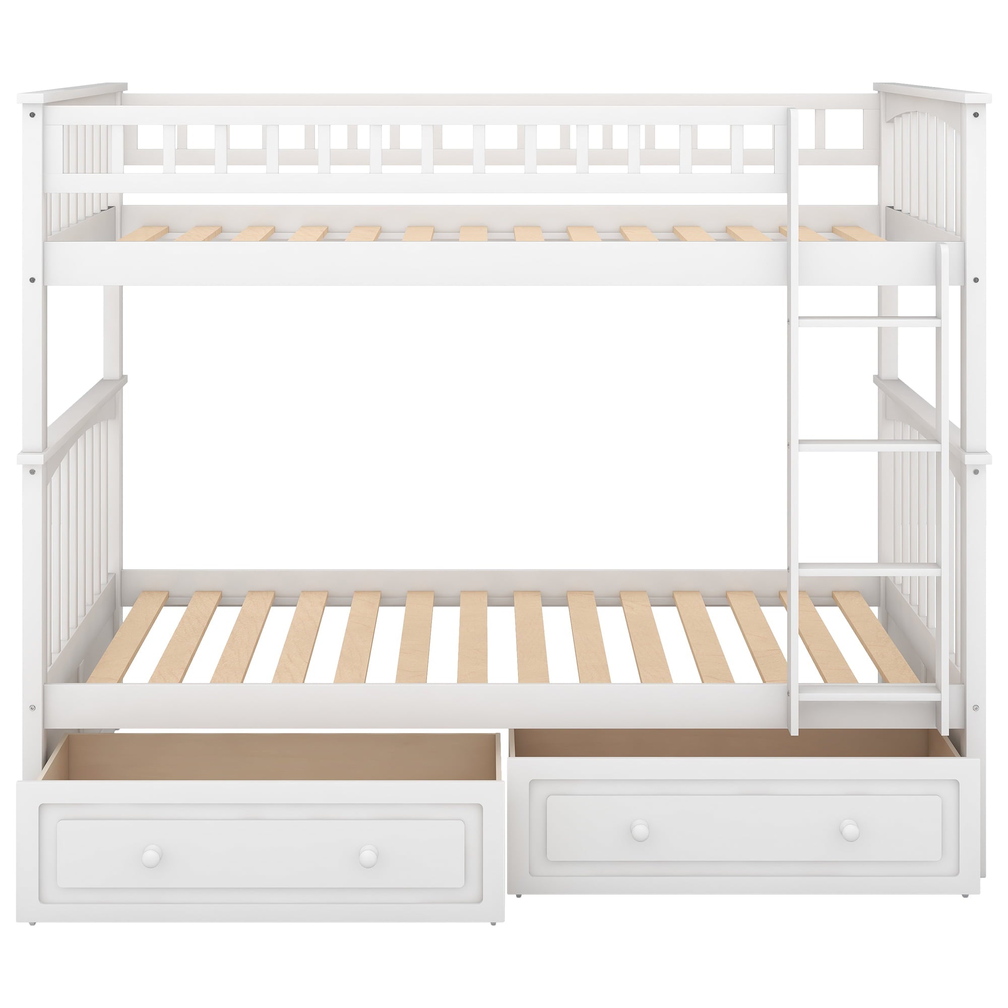 Euroco Twin Wood Bunk Bed with Drawers for Kids' Bedroom, White