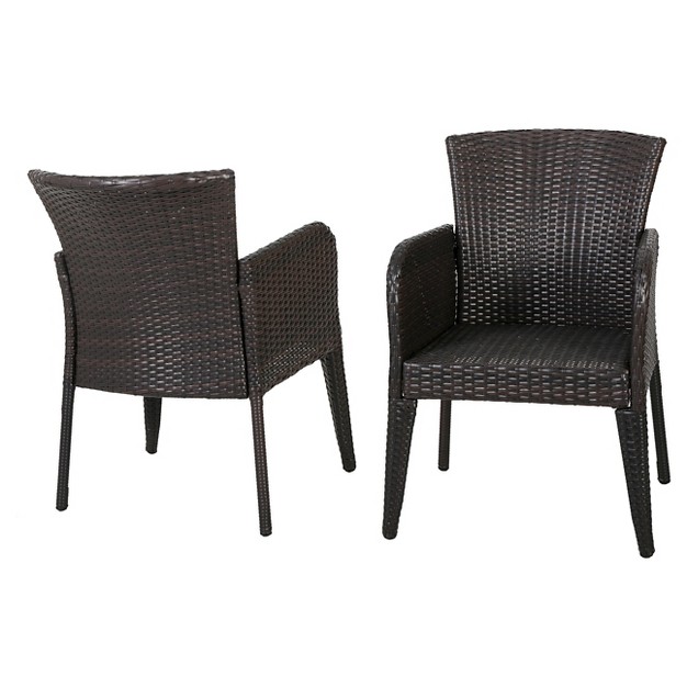 Anaya Set Of 2 Wicker Patio Dining Chair Brown Christopher Knight Home