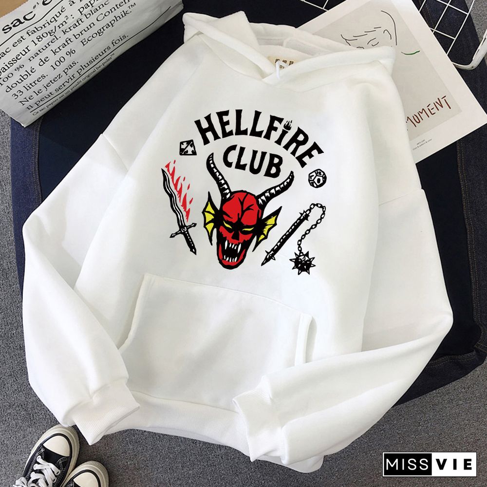 Hellfire Club Printed Long Sleeve Hoodie Pullover Sweatshirt Cloth Sweatshirt Hip Hop Classic Hoody Tops Women Clothing