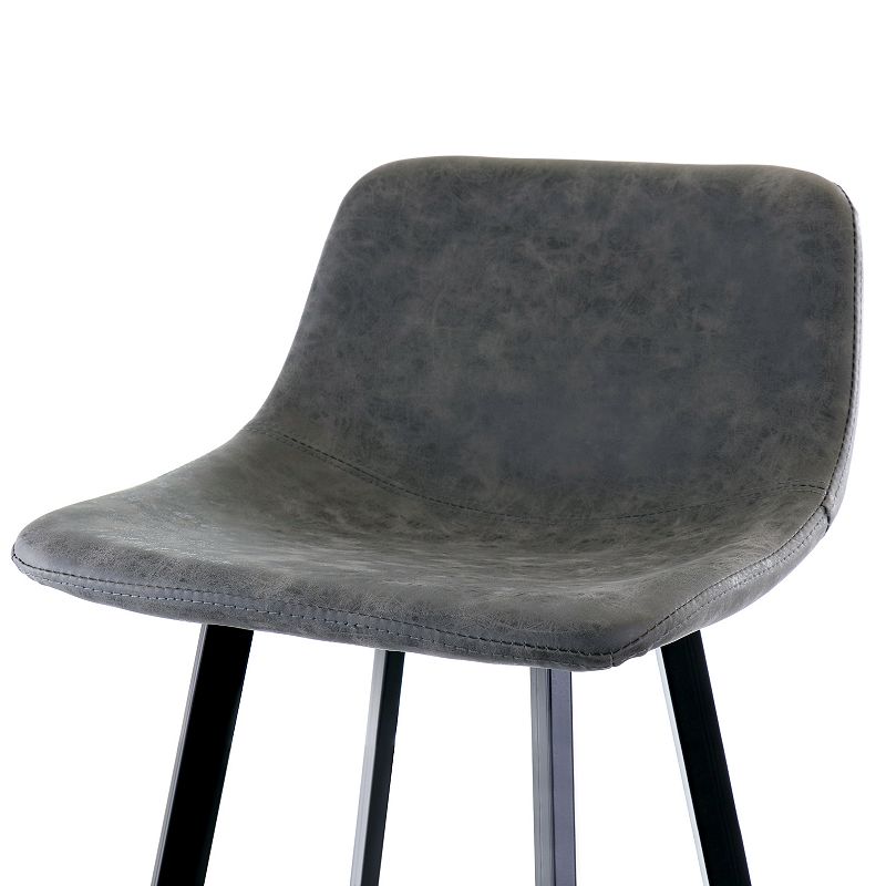 Elama Faux Leather Bar Stool in Gray with Black Legs